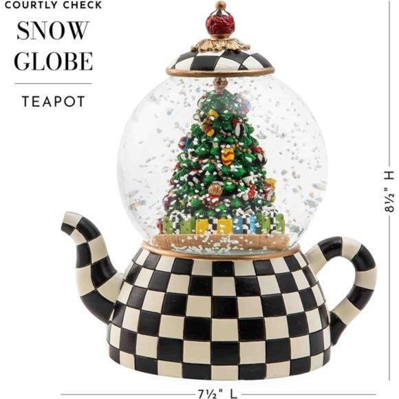 Courtly Teapot Snow Globe and Music Box, Christmas Decorations
